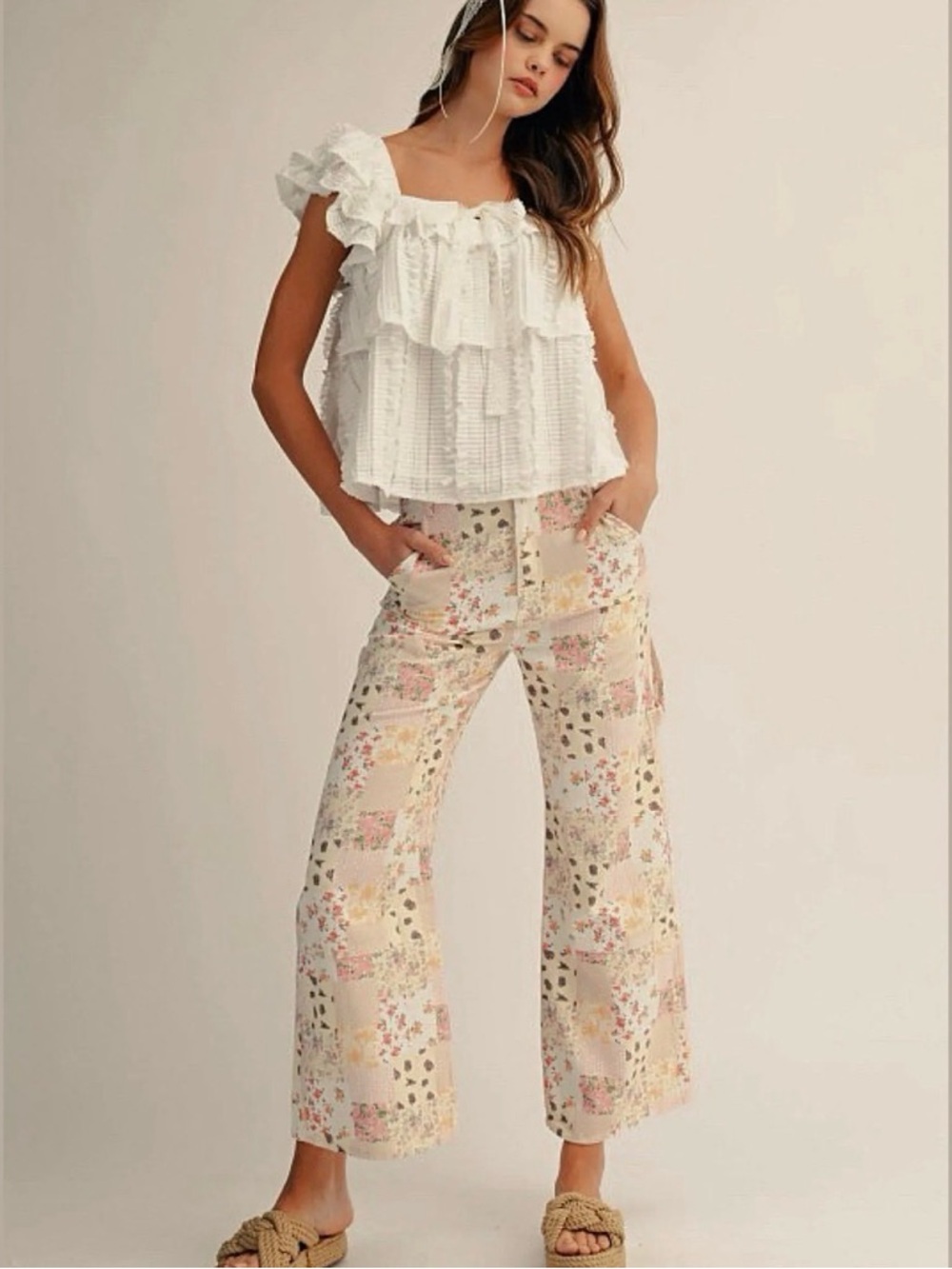 Pastel Floral Patchwork Wide Leg Pants NWT | LovLov | XL